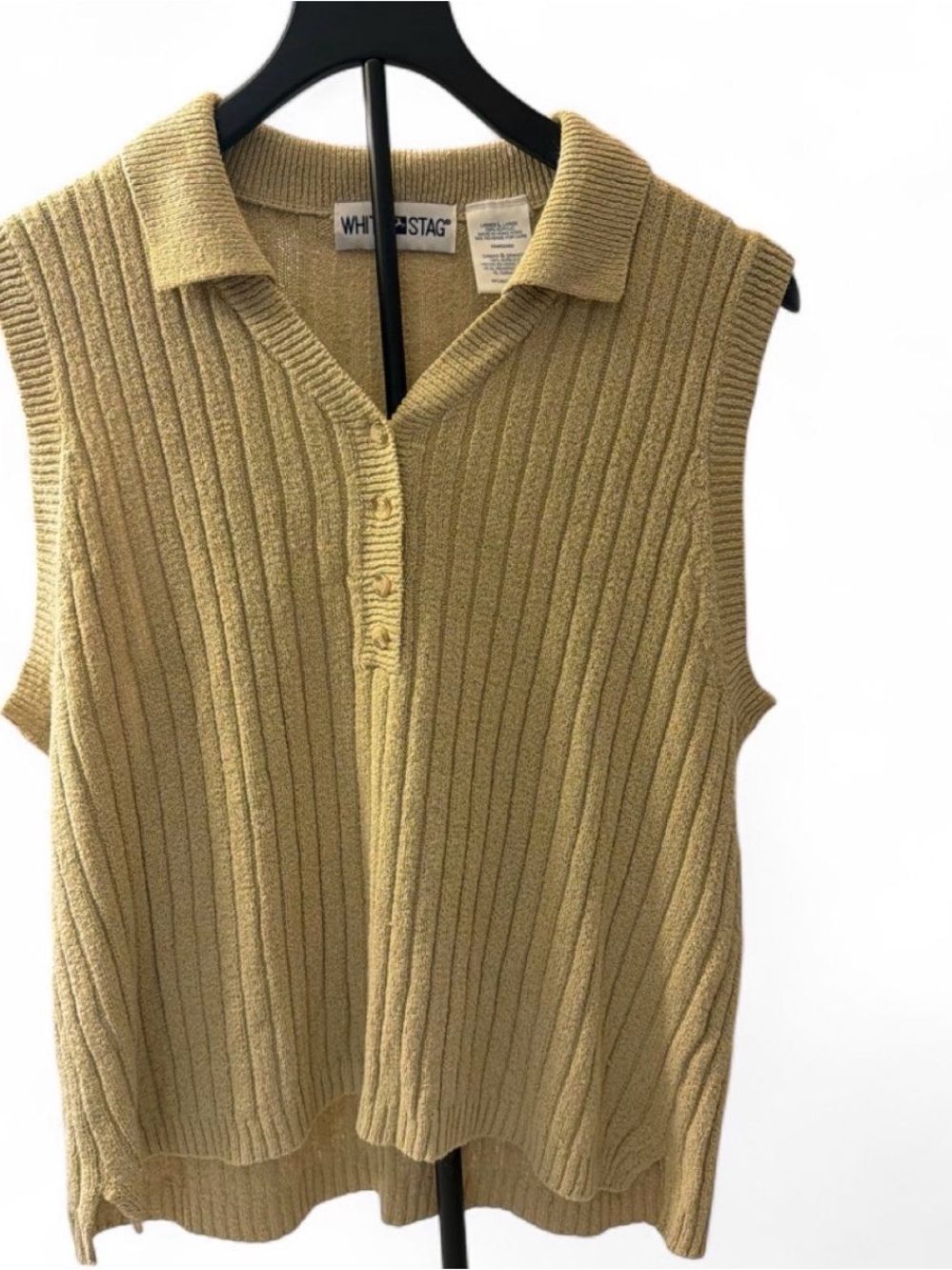 90’s Vintage WHITESTAG Sleeveless Ribbed Polo Tank in beige